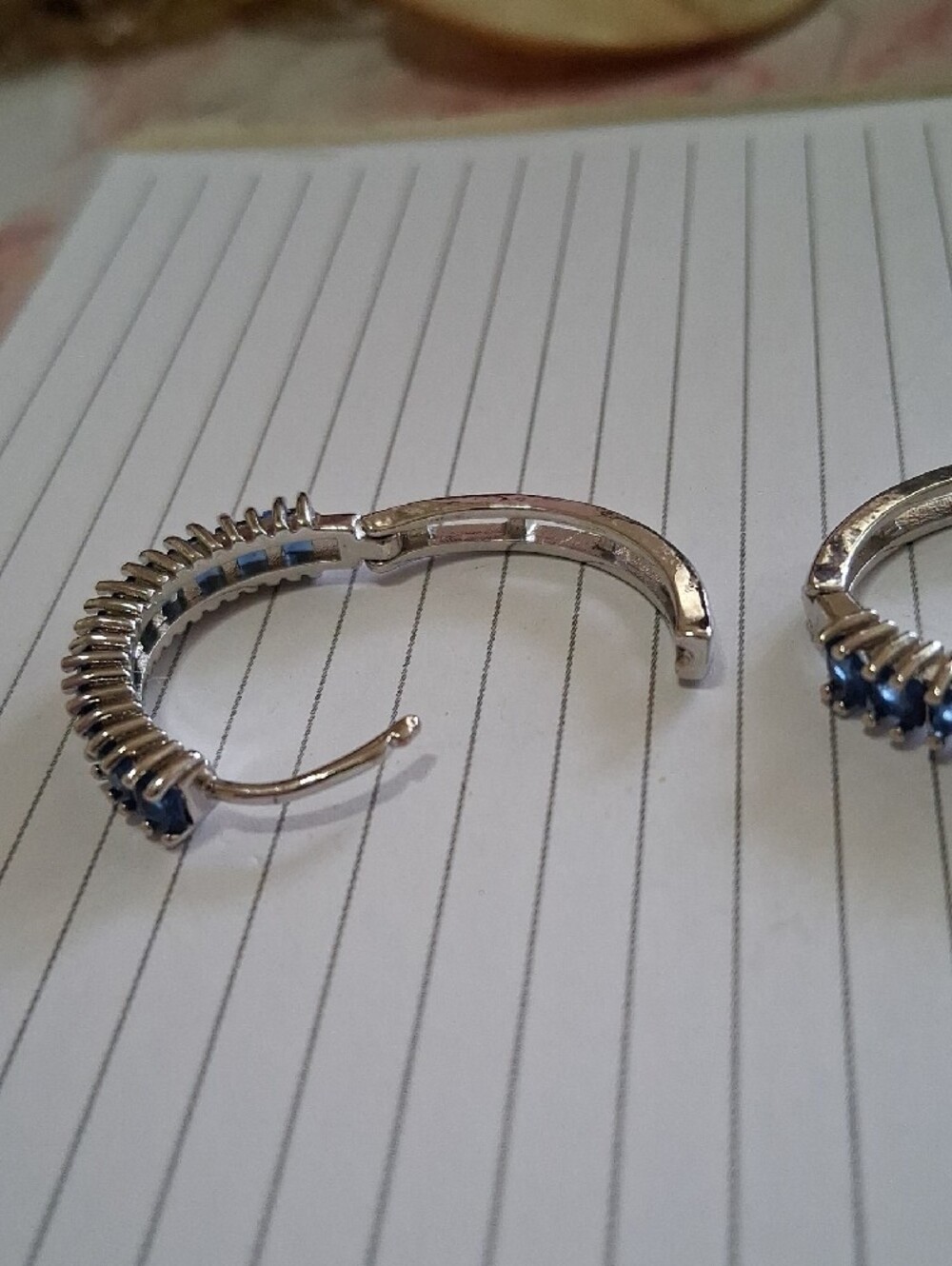 Sterling Silver Blue Stone Hoop Earrings - Blue - Picture 4 of 4